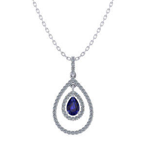 Double Halo Sapphire Necklace