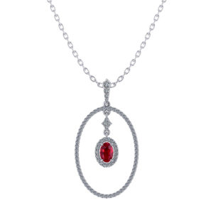 Oval Halo Ruby Necklace