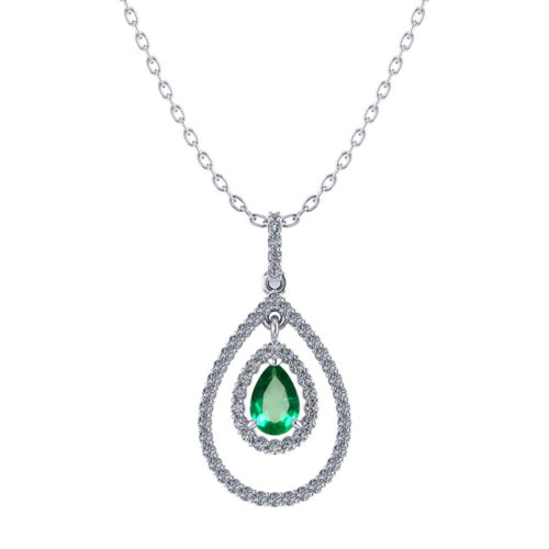 Double Halo Emerald Necklace