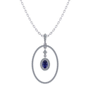 Oval Halo Sapphire Necklace