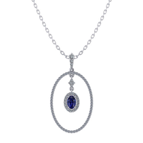 Oval Halo Sapphire Necklace