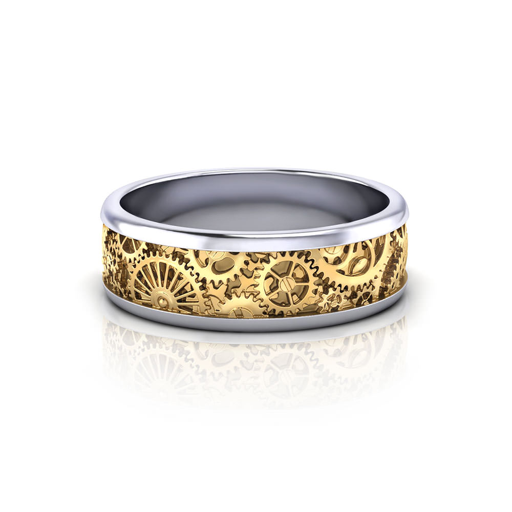 Unique Men's Wedding Band with Engraved Geometric Pattern 18K