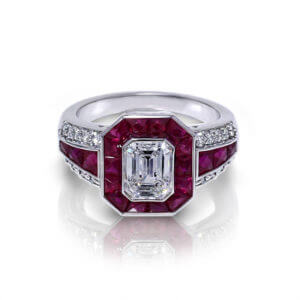Emerald Cut Diamond Ruby Ring