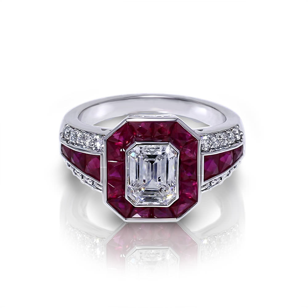 Emerald Cut Diamond Ruby Ring - Jewelry Designs