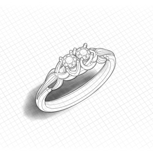 Floral 2 Stone Diamond Ring