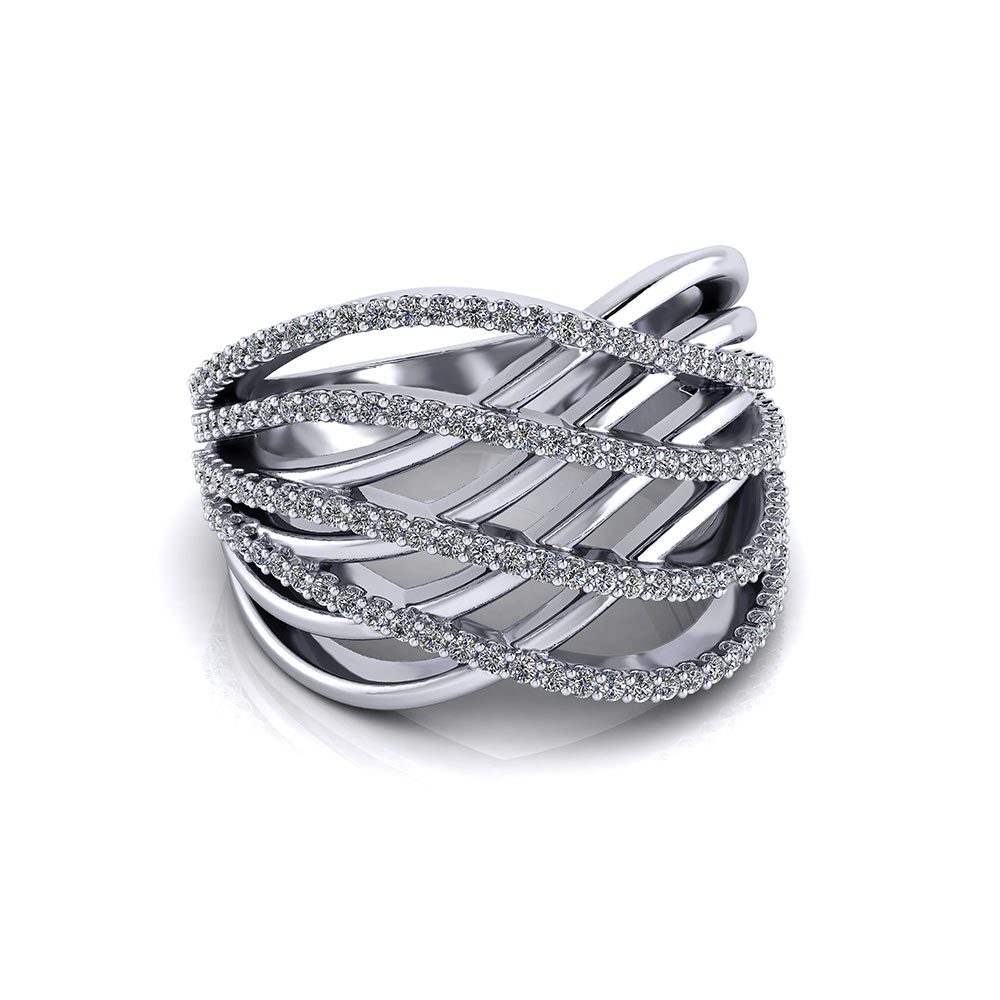 Stainless Steel Crossover Ring with Single CZ in 8 Sizes R36 