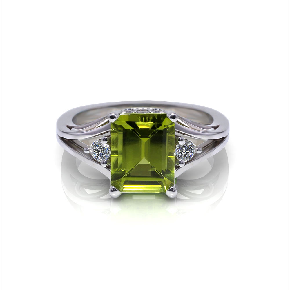 emerald cut peridot engagement rings