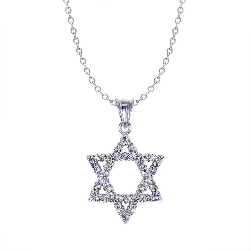 Men's 925 Sterling Silver Gold Star Of David Diamond Pendant Rope Chain Necklace
