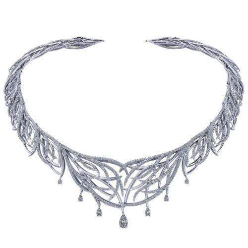 Feather Diamond Bib Necklace