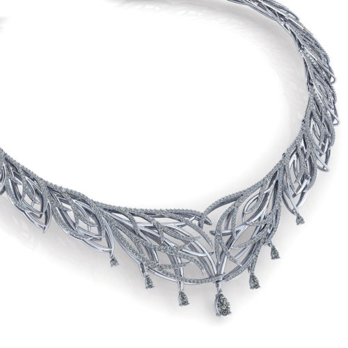 Feather Diamond Bib Necklace