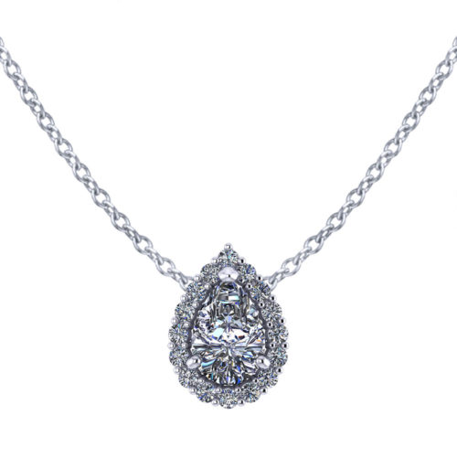 Pear Shape Halo Diamond Necklace