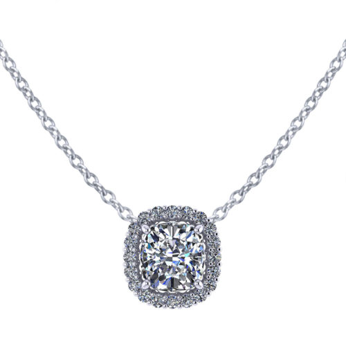 Cushion Diamond Halo Necklace - Jewelry Designs
