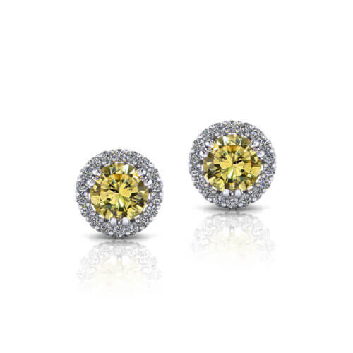 Halo Yellow Diamond Earrings