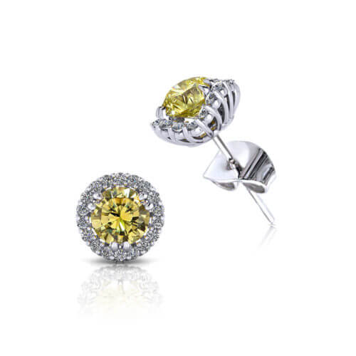 Halo Yellow Diamond Earrings