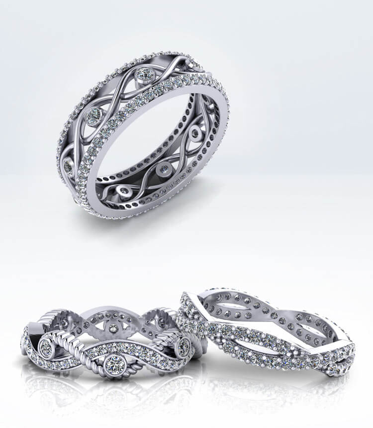 Wedding Rings Set for Couples: Gold Band for Him, Infinity Band with Diamonds for Her